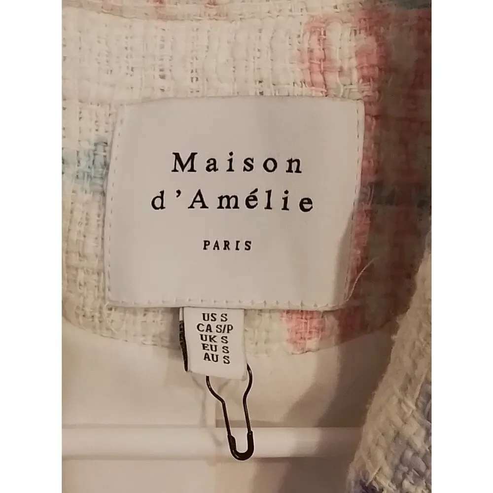 Maison d'Amelie white tweed jacket, plaid
